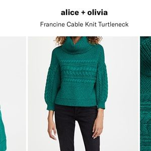 Alice+ Olivia Francine Wool Cableknit Turtleneck Crop Sweater Pullover M